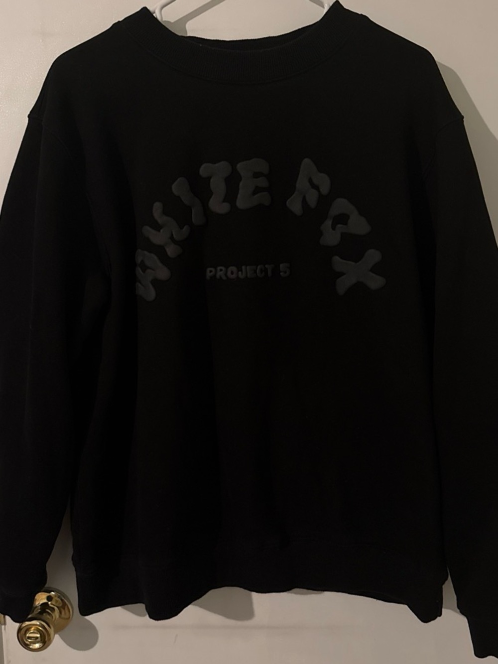 White Fox Boutique Black Project 5 Crewneck Sweatshirt with Tonal Logo